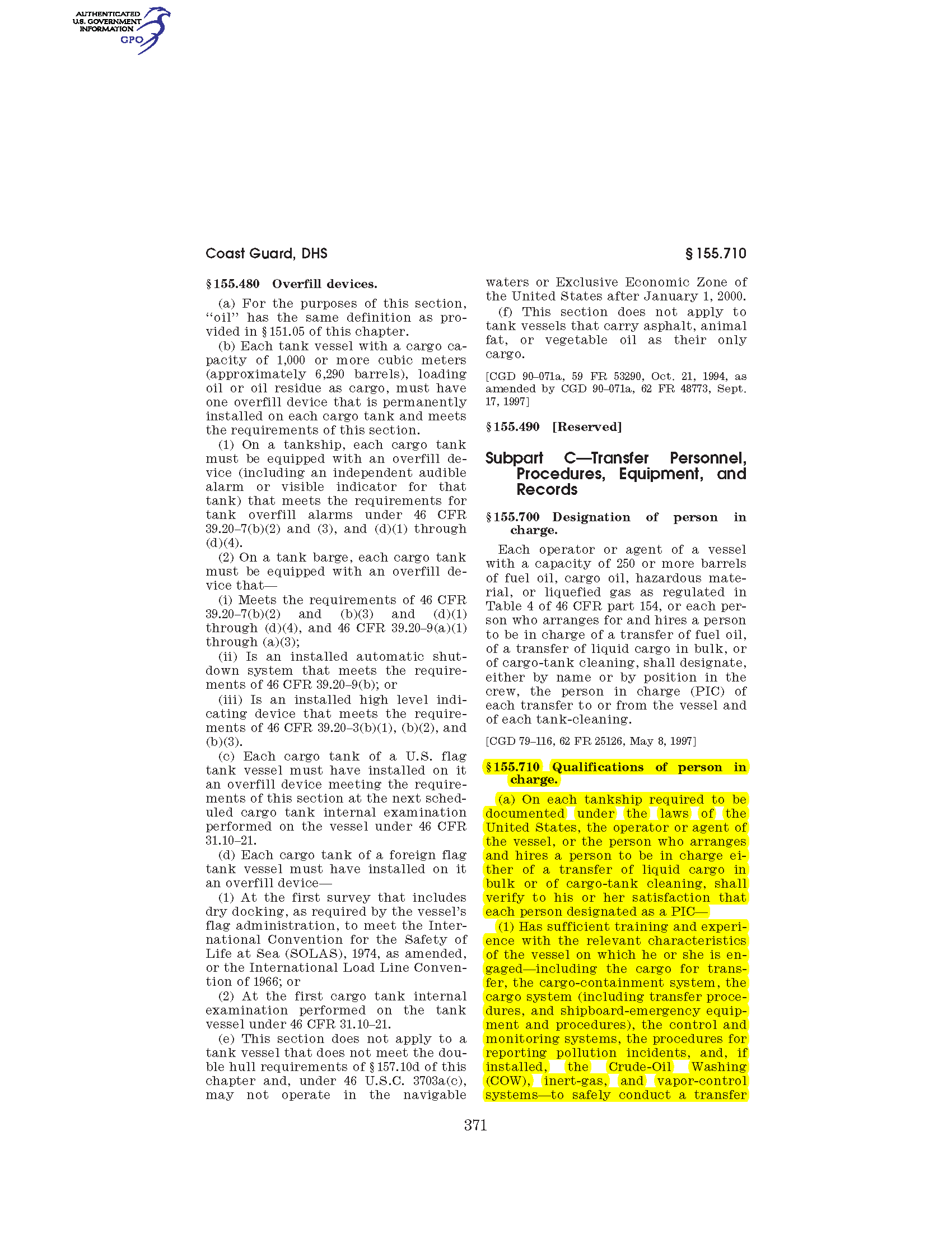 Image of applicable regulation