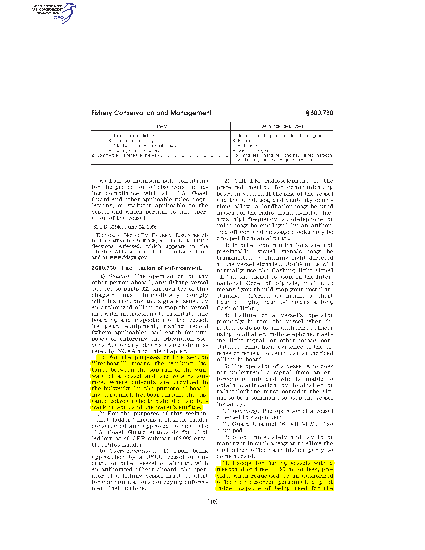 Image of applicable regulation