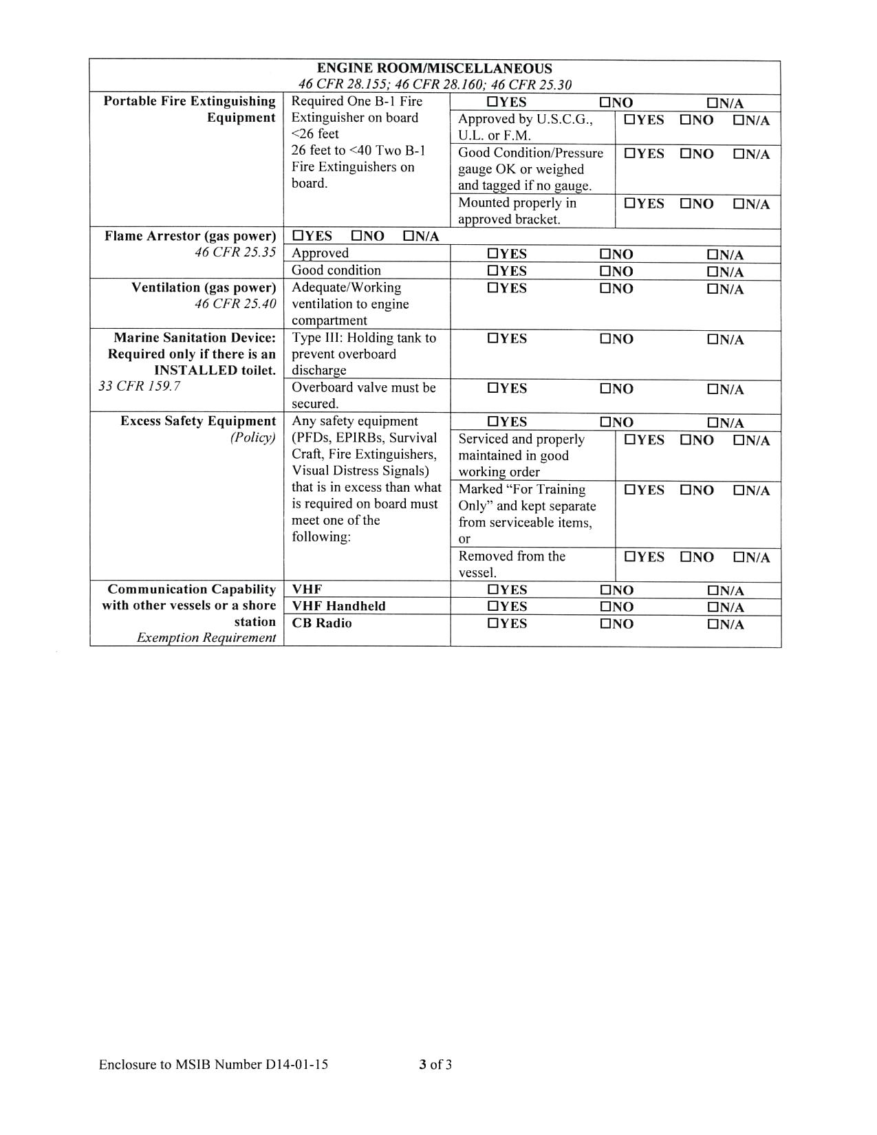 Image of applicable Marine Safety Information Bulletin