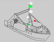 In addition to the above navigation “running lights” your vessel must also display “trawl lights” consisting of an all-round green over all-round white light when fishing.